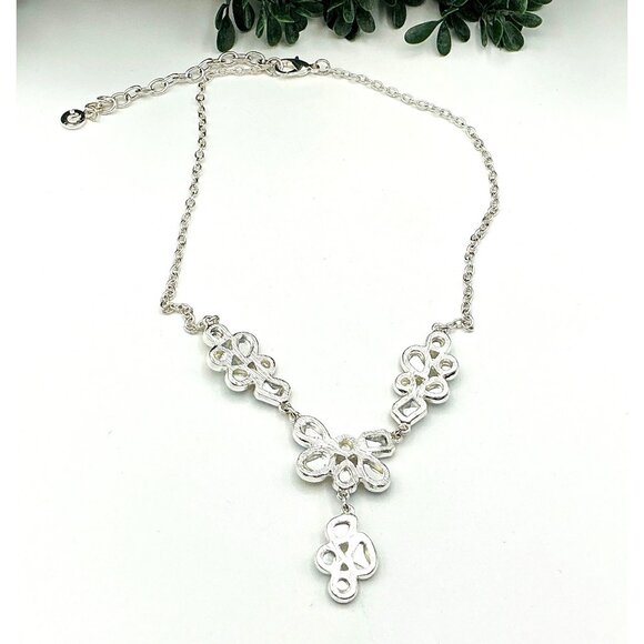 Silver Tone Floral Iridescent Resin Necklace - Picture 7 of 7